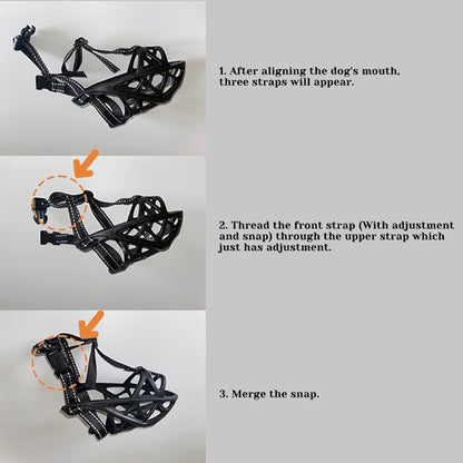 Dog Muzzle, Breathable Basket and Soft Cage Black Dog Mouth Cover,Anti-Biting, Barking and Chewing for Small Medium Large Dogs, 1 Pack Poop Bags for Dogs (XL)