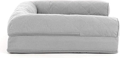 Furhaven Cooling Gel Dog Bed for Medium/Small Dogs w/ Removable Bolsters & Washable Cover, For Dogs Up to 35 lbs - Quilted Sofa - Silver Gray, Medium