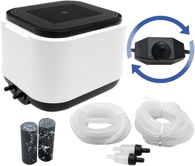 Aquarium Air Pump Quietest for Fish Tank 20-300Gallon/20-600Gallon,2 Air Outlets Ultra Silent Powerful Adjustable Aerator Pump for Livewell 190GPH/260GPH 5W/10W,Air Stones, Tubing, Check Valve