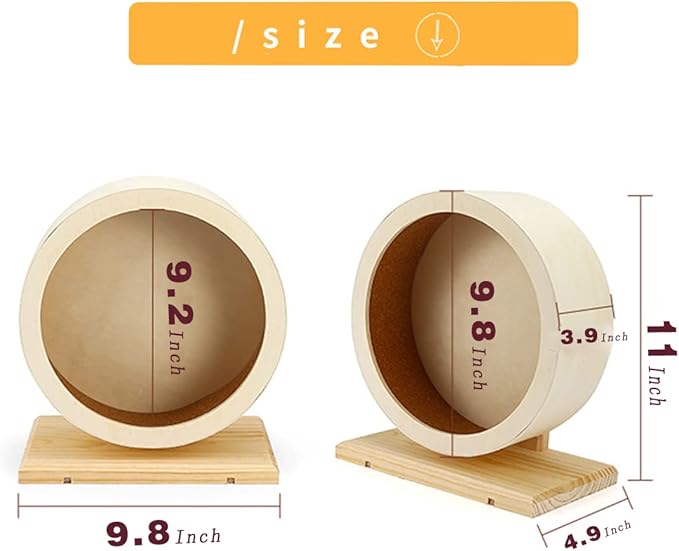 antiai Hamster Wooden Silent Wheel, 9.8 Inch Small Animal Exercise Wheel Accessories, Quiet Spinner Hamster Running Wheels Prevent Depression Toys for Hamsters, Gerbils, Mice and Other Small Pets（L）