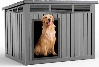 DRATO Dog House for Both Indoor and Outdoor with Weatherproof Roof Removable Floors for Medium to Large Dogs Interior Space (Gray, Large (42.87 * 32.95 * 31.61''))