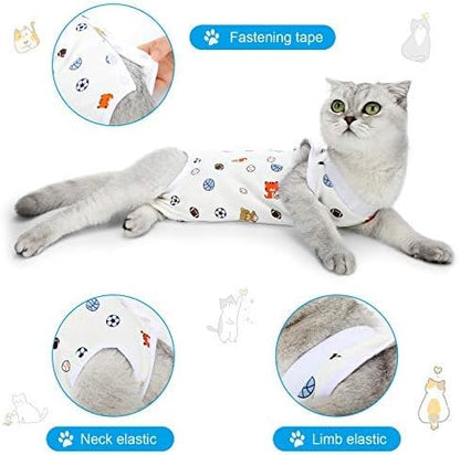 4 Pieces Cat Recovery Suits Body Wraps Breathable Kittens Recovery Clothes for Cats Small Dogs Abdominal Weaning(Banana, Football, Strawberry, Donut,L)