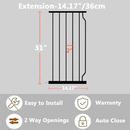 Fairy Baby Safety Gate 14.17 inch Extension for Extra Wide Baby Gate Dog gate Pressure Mounted Walk Through Pet Gate Black