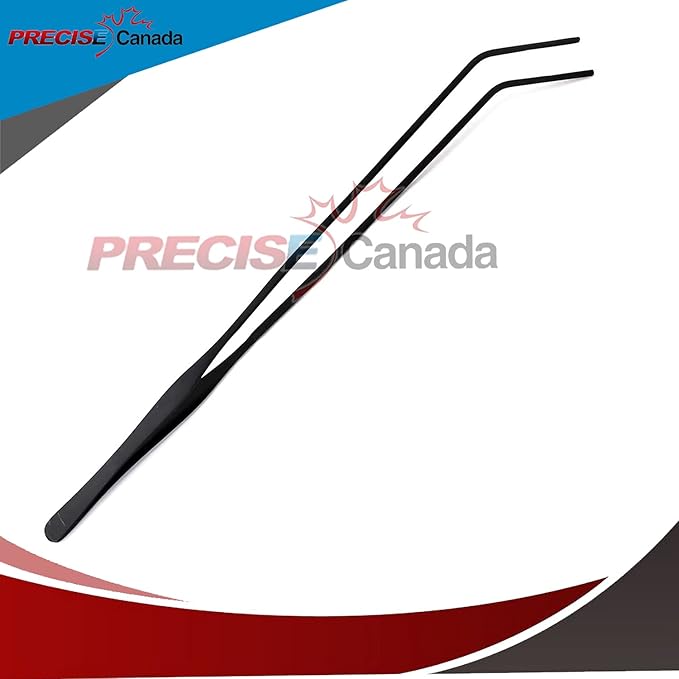 Aquarium Tweezers Stainless Steel Curved Tweezer with Carbonation Protection Coating Long Reptiles Feeding Tongs for Fish Tank Aquatic Plants Spider Snakes Lizards, 15 inch - Black