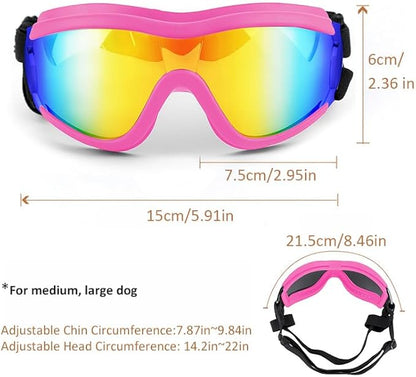 Dog Sunglasses for Large and Medium Breed, Dog Goggles for Large Dogs, Sun Protection, Windproof, Waterproof, Dustproof and Anti-Fog with Adjustable Strap for Driving, Motorcycle (Pink)
