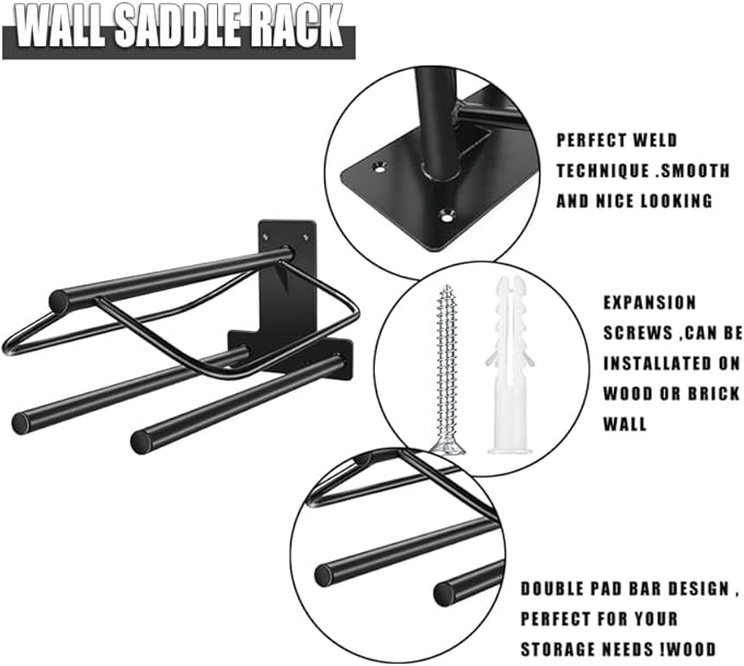 4 Sets Wall Mounted Saddle Rack With Double Pad Bar - Heavy Duty Stand for English and Western Saddles - 23.8x12.6x7.5 Inches