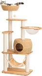 57'' Cat Tower for Large Cats, Manual Hand Woven Modern Multi-Level Condo with Natural Wood, Cat Activity Centre for Medium and Big Pets