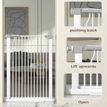 41" Extra Tall Baby Gate for Doorway, 32.6-40.5'' Metal Pet Baby Safe Gate, Extra Wide Pressure Mounted Child Door with Expansion Kit, No Drilling Cat Fence Indoor, No Climb Cat Proof Gate, White