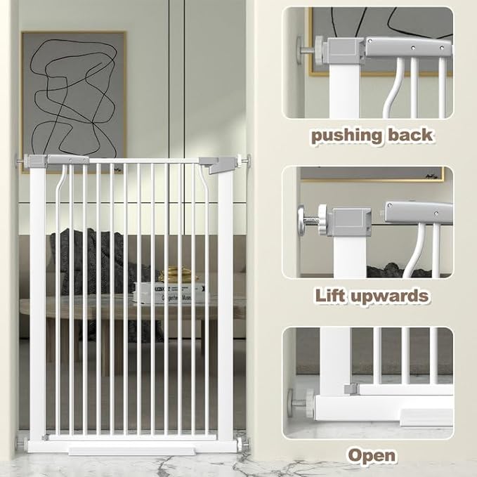 41" Extra Tall Cat Gate for Doorway, 54.8-57.4'' Metal Pet Baby Safe Gate, Extra Wide Pressure Mounted Child Door with Expansion Kit, No Drilling Cat Fence Indoor, No Climb Baby Proof Gate, White