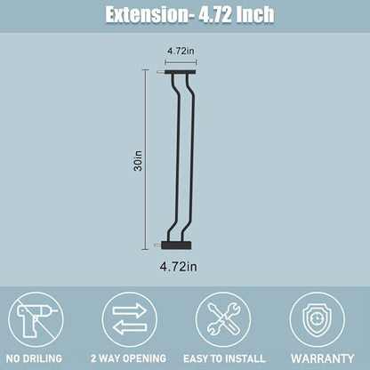 Extra Wide Baby Gate with 4.72in Extensions, Walk-Through, Auto Close, Pressure Mount Child Safety Gate (Black, Extension-4.72"/12cm)