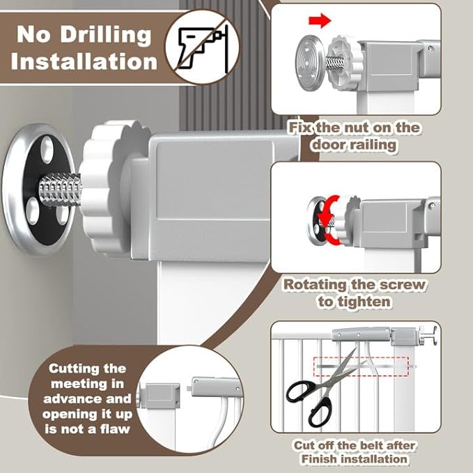 41" Extra Tall Cat Gate for Doorway, 49.2-54.7 Metal Pet Baby Safe Gate, Extra Wide Pressure Mounted Child Door with Expansion Kit, No Drilling No Climb Cat Fence Indoor, Tall Dog Gate, White