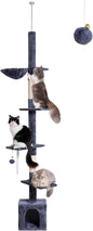Floor to Ceiling Cat Tree, 5-Tier Height (95-109 inches) - Adjustable Cat Climbing Tower with Sisal Scratching Posts, Cat Condo, Hammock, Platforms, and Hanging Balls