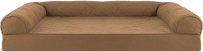 Furhaven Cooling Gel Dog Bed for Large Dogs w/ Removable Bolsters & Washable Cover, For Dogs Up to 95 lbs - Quilted Sofa - Toasted Brown, Jumbo/XL