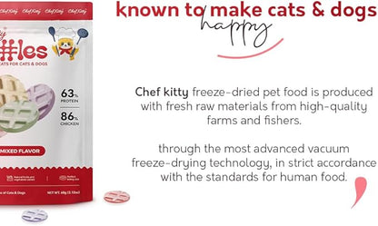 Freeze Dried Chicken Cat & Dog Waffle Treats - Made with Human Grade Chicken Breast & Liver - 5 Natural Flavors - Healthy, Tasty, Dry Food for Indoor Cats, Dogs - Inspected & Tested in USA