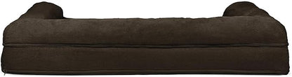 Furhaven Cooling Gel Dog Bed for Large Dogs w/ Removable Bolsters & Washable Cover, For Dogs Up to 95 lbs - Plush & Suede Sofa - Espresso, Jumbo/XL