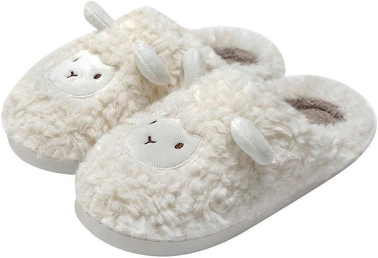 JadeRich Women's Cute Animal Slippers Winter Warm Fuzzy Plush House Slipper Cartoon Sheep Indoor Shoes