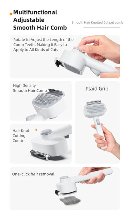 Adjustable Comb for Cats & Dogs: 2-in-1 Deshedding Brush with Hair Removal Board, Dematting Tool for Long/Short Hair - Undercoat Rake & Smooth Grooming Comb