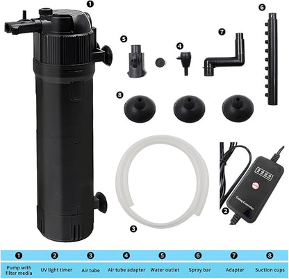 Aquarium Filter Fish Tank Filter with U-V Light, Submersible Aquarium Filter - Aquarium Filter for 40 to 120 Gallon Fish Tank, U-V Filter for Aquarium