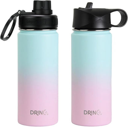 DRINCO Stainless Steel Water Bottle Spout Lid Vacuum Insulated Double Wall Water Bottle Wide Mouth (40oz 32oz 22oz 18oz 14oz) Leak Proof Keeps Cold or Hot (18 oz, 18oz Macaron)