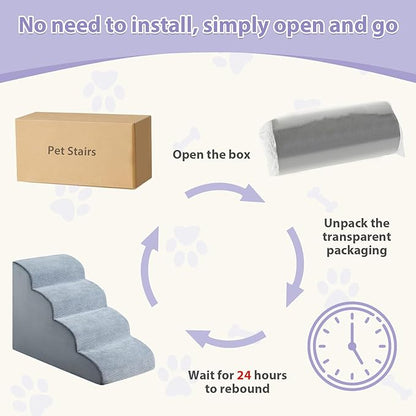 Dog Steps for Bed, 4-Steps Dog Ramp for Bed, Pet Stairs with Highly Supportive Foam and Non-Slip Bottom, Dog Stairs for Large Dogs and Medium Dogs (High 19.7 Inch), Grey