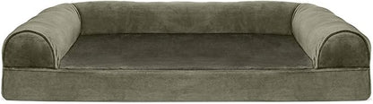 Furhaven Orthopedic Dog Bed for Large/Medium Dogs w/ Removable Bolsters & Washable Cover, For Dogs Up to 55 lbs - Faux Fur & Velvet Sofa - Dark Sage, Large