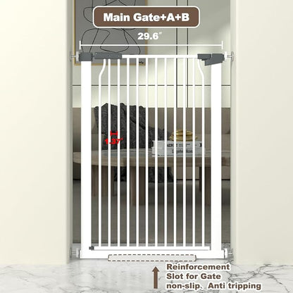 41" Extra Tall Cat Gate for Doorway, 29.6-32.5''W Metal Pet Baby Safe Gate, Extra Wide Pressure Mounted Baby Gate, No Drilling Cat Fence Indoor, Tall Dog Gate, White