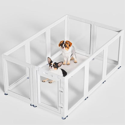 Dog Playpen Transparent Puppy Playpen Indoor, Easy Assemble & Disassemble Clear Pet Playpen, Sturdy & Easy Cleaning Plastic Dog Fence with Suction Cup (23.6"" H, 10PCS), White