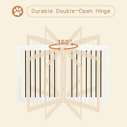 Freestanding Wooden Pet Gate for House, Foldable Indoor Dog Gate for Doorways, Stairs - 24" Height, 3 Panels, White