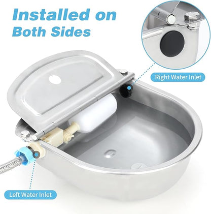 FHTONGE 304 Stainless Steel Automatic Water Dispenser with Drainage for Outdoor Big Dog, Large Auto Fill Dog Waterer Float Valves for Livestock Poultry Horse Cow Goat Pig Chicken Duck Rabbit Drinking