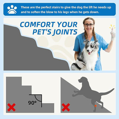 Dog Stairs for Small Dogs and Cats, 2 Steps Pet Stairs to Get on Couch Sofa and Chair, Indoor Non-Slip Balanced Portable Pet Step, High-Density Foam Ramp with Removable Washable Cover, Grey（11.8" H）