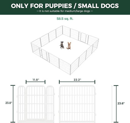 FXW Homeplus Unleashed Indoor Dog Playpen - Stress-Free and Safe Play, Heavy Duty 24 Inch 16 Wire Panels Dog Pen for Puppy and Small Dogs, White│Patented