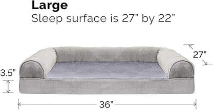 Furhaven Orthopedic Dog Bed for Large/Medium Dogs w/ Removable Bolsters & Washable Cover, For Dogs Up to 55 lbs - Faux Fur & Velvet Sofa - Smoke Gray, Large