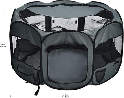 Amazon Basics Portable Soft Pet Dog Octagonal Travel Playpen, Large (45 x 45 x 24 inches), Grey