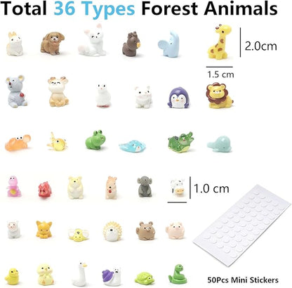 36 Types Forest Mini Resin Animals, Plastic Tiny Animals to Hide, Miniature Animals Figures for Fairy Garden, Dollhouse, Terrariums, Shadowboxes, Cake Topper Decor