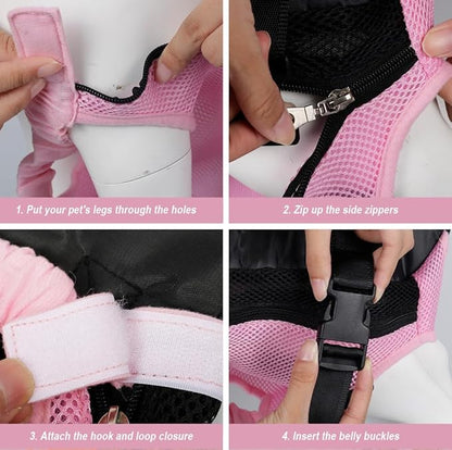 FEimaX Dog Carrier Backpack Pet Legs Out Front Cat Travel Bag, Adjustable Puppy Backpacks Carriers Hands-Free for Small Medium Dogs Cats Hiking Traveling Camping Daily Walking (Small, Pink)