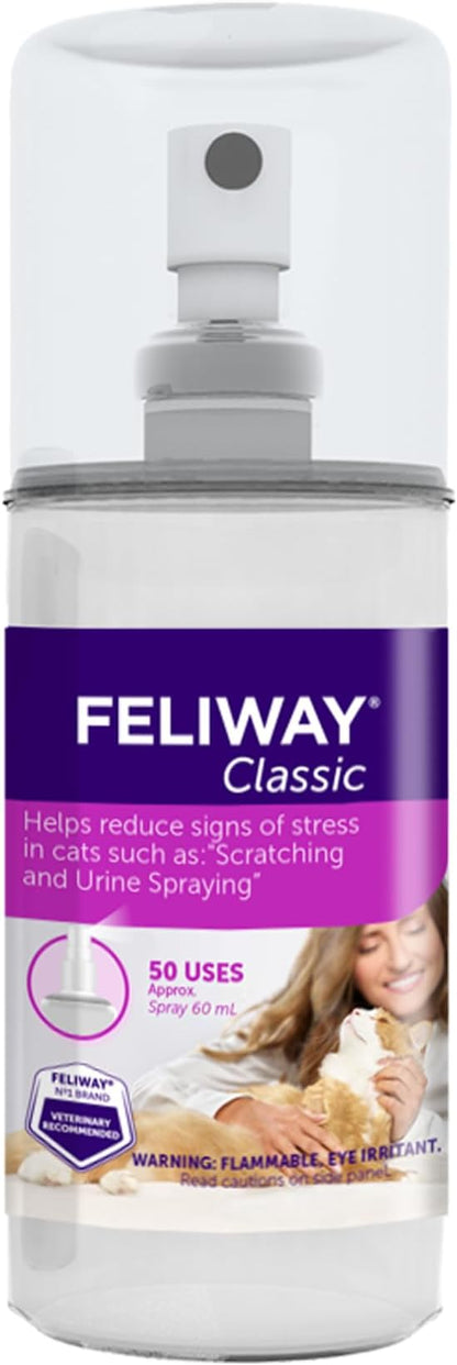 FELIWAY® Classic Cat Calming Spray, 60ml - Comforts Cats at Home and On the Go and Helps to Calm During Travel