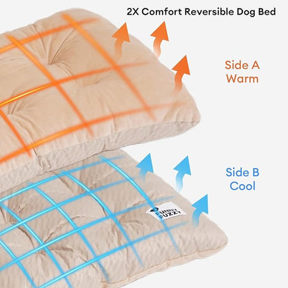 FUNNY FUZZY 2 in 1 Dog Bed Crate Pad Mat, Washable Reversible Pet Floor Mats,Fluffy Kennel Pad for Small Large Sized Dog,Indoor Cats,Sleeping Mattress, 23.6" × 17.9", Beige