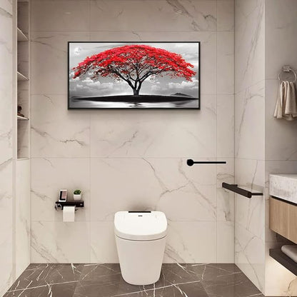 Framed Canvas Wall Art For Living Room Bathroom Wall Decor Black And White Landscape Red Tree Moon Scenery Hang Painting Home Decorations For Office Bedroom Kitchen Works Canvas Prints Pictures