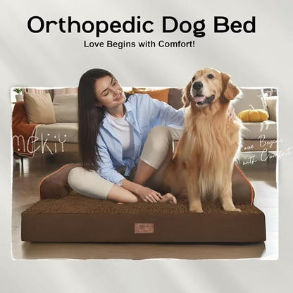 Extra Large Dog Bed-Orthopedic Waterproof XL Dog Bed for XLarge Extra Big Dogs - Foam Couch Sofa Washable with Removable Cover-Coffee