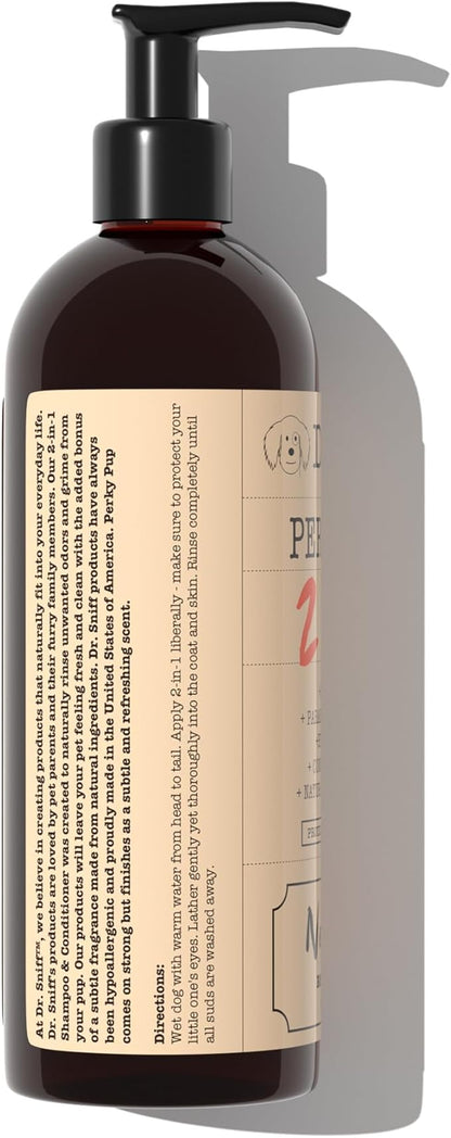 Dr. Sniff 2-in-1 Pet Shampoo & Conditioner, Ultimate Grooming Treatment for Dog & Cat Hair, Freshens Scent, Made in The USA, Perky Pup Scent, 16 Oz