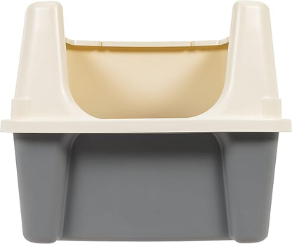 Amazon Basics Large Cat Litter Box with High Sides, Open Top, Includes Scoop, 19 x 15 x 11.75 inches, Grey/Beige