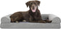 Furhaven Orthopedic Dog Bed for Large/Medium Dogs w/ Removable Bolsters & Washable Cover, For Dogs Up to 55 lbs - Faux Fur & Velvet Sofa - Smoke Gray, Large