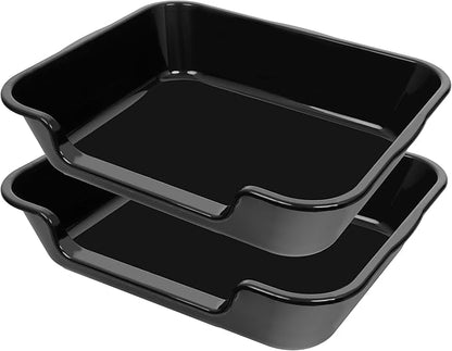 2 Pack of Extra Large Cat Litter Box (ABS Material), Low Entry Senior Litter Pen for Geriatric Kitty Big Cats, Jumbo Pet Safe Litter Boxes Tray for Indoor Pets Potty (Black, 24" L x 20" W)