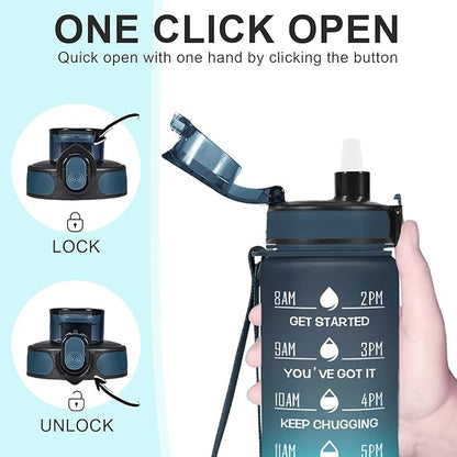 Enerbone Water Bottle, Leakproof BPA & Toxic Free, Motivational Water Bottle with Times to Drink and Straw, Fitness Sports Water Bottle with Strap for Office, Gym, Outdoor Sports