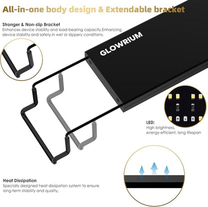 GLOWRIUM Aquarium Light, LED Full Spectrum Freshwater Fish Tank, infinitely dimmable, Fish Tank Light with auto-on/Off Timer (12-17 in)