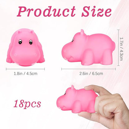18 Mini Rubber Hippo Toys - PVC Small Animal Models, Pink Hippo Bath Buddy Size 1.1-2.48 inches, Suitable for Children, Party Favors, Bath Toys, and Educational Games.