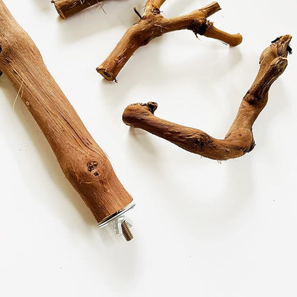 Allazone Natural Parrot Perch Bird Stand Branch Wild Grape Stick Paw Grinding Branch Parakeet Climbing Standing Branches Toy Chewable Cage Accessories for Small Lovebirds Budgies Cockatiels
