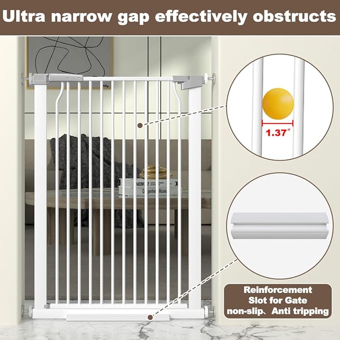 41" Extra Tall Cat Gate for Doorway, 29.6-32.5''W Metal Pet Baby Safe Gate, Extra Wide Pressure Mounted Baby Gate, No Drilling Cat Fence Indoor, Tall Dog Gate, White