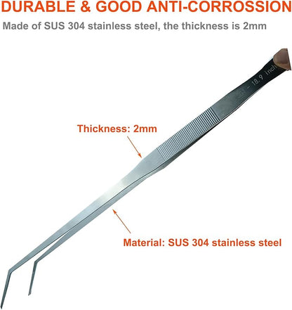 Extra Long Tweezers, Feeding Tongs, 18.9 inch Aquarium Stainless Steel Large Aquascape Tools for Fish Tank, Terrarium，Aquascaping, Reptile Snake (Curved)