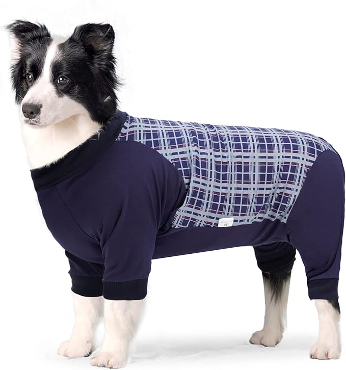 Dog Recovery Suit, Abdominal Wound After Surgery Wear, Anti Licking Bodysuit with Zipper, E-Collar & Cone Alternatives, Plaid Dog Spay Surgical Shirt Prevent Shedding(XL, Blue)